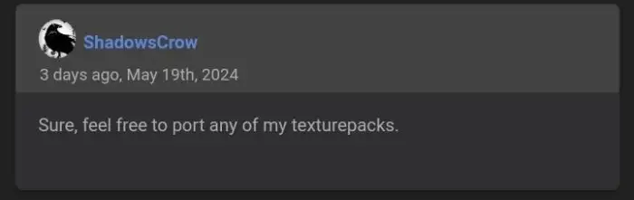 Creator grants permission to port textures.
