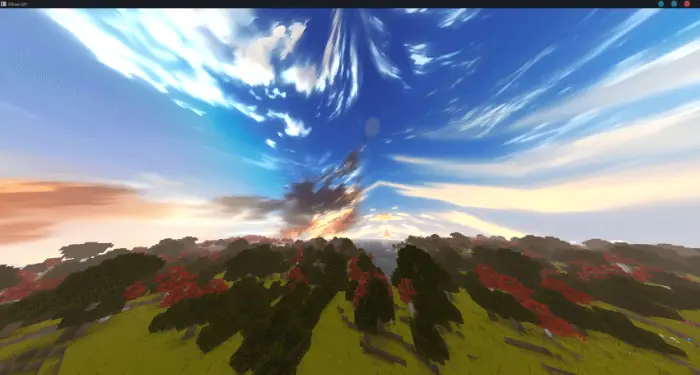 Vivid sky with clouds over stylized forest