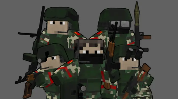 Blocky soldiers in modern camo gear armed