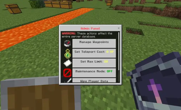 Admin panel for waypoint teleport options