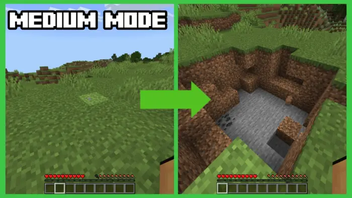 Grass block explodes, leaving a crater.