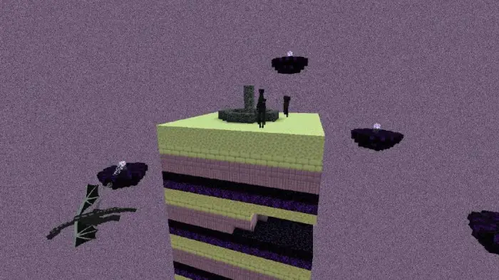 Tall cubic island with dragon and floating portals