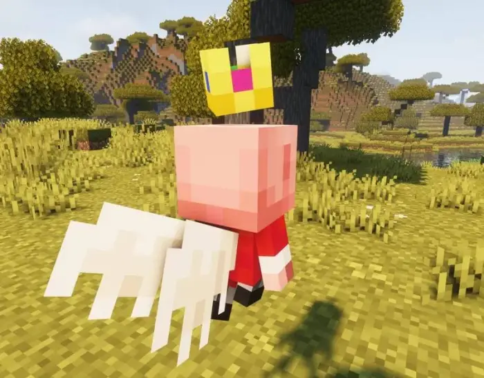 Blocky pig character with crown and wings.