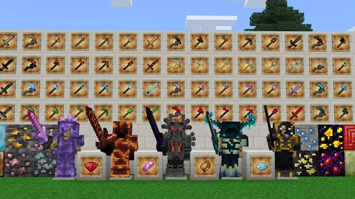 Armored characters with new tools and ores