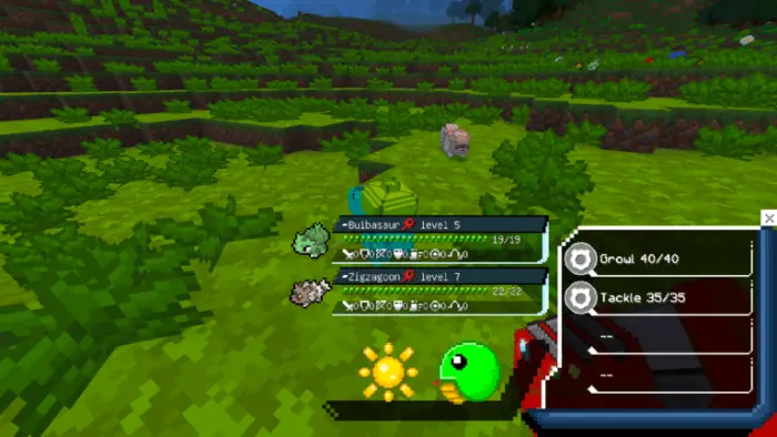 Battle screen with Pokémon stats and moves