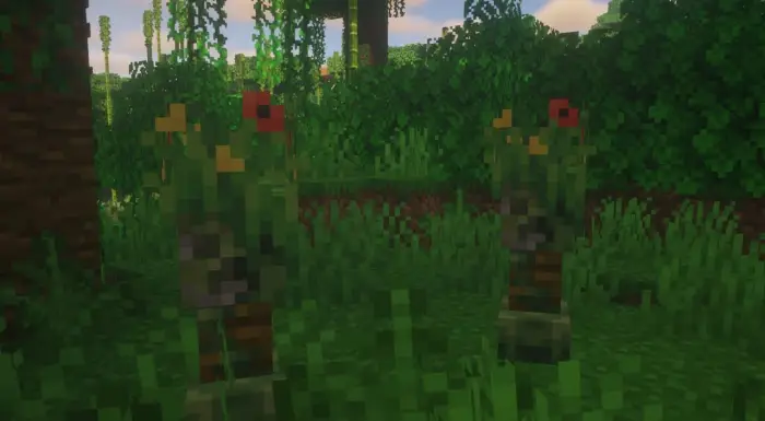 Two flower-themed creepers in a jungle.