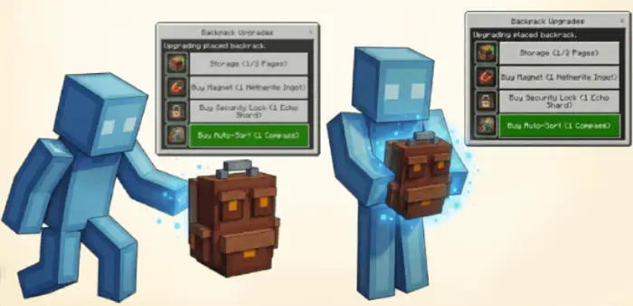 Two blocky characters holding upgradable backpacks.