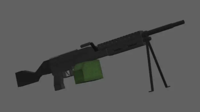 Box-fed machine gun with bipod attached