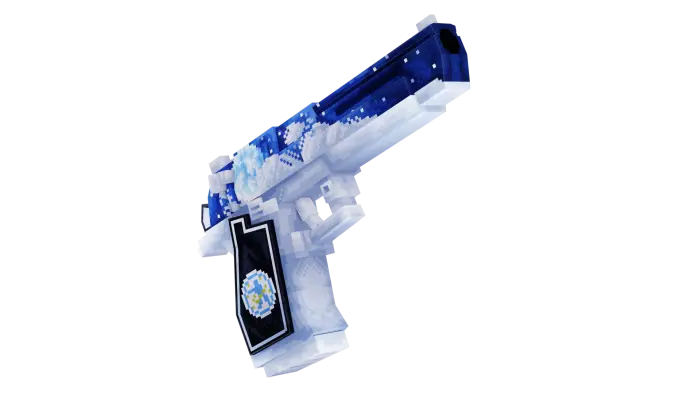 Pixel-style blue and white handgun weapon