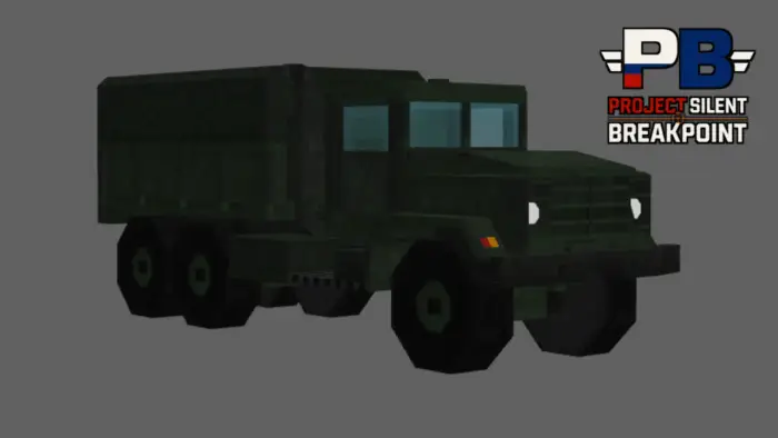 Blocky military truck with Project Silent logo