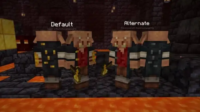 Piglins with default and alternate skins
