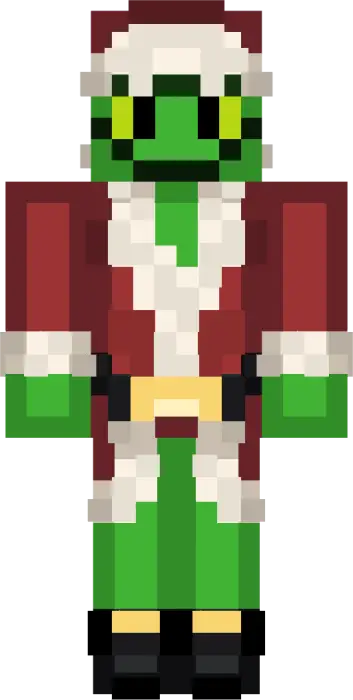 Green character in Santa suit pixel skin