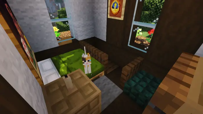 Small cozy cottage interior with a cat