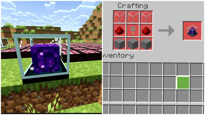 Left Advanced tech block on grass Right Recipe for crafting automation block