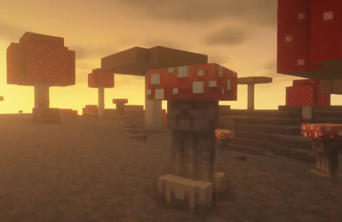 Mushroom-themed creeper in a sunset biome