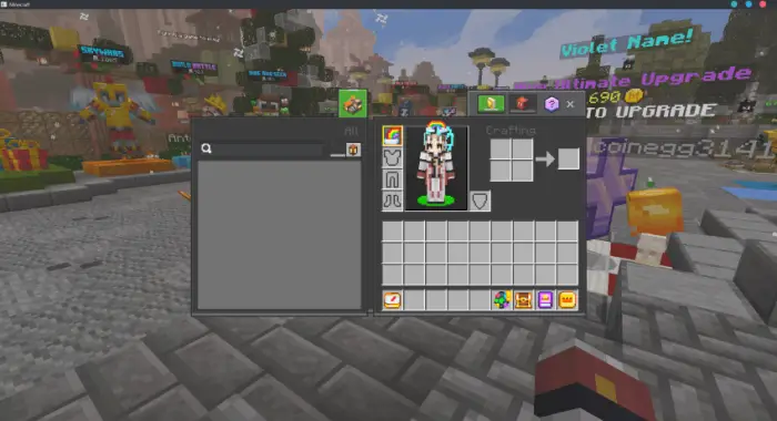 Dark mode inventory UI with character preview
