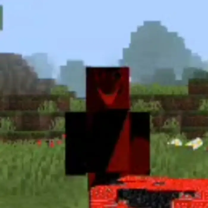 Dark red creature standing on strange blocks