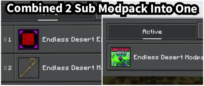 ALT text Modpack menu showing Endless Desert options