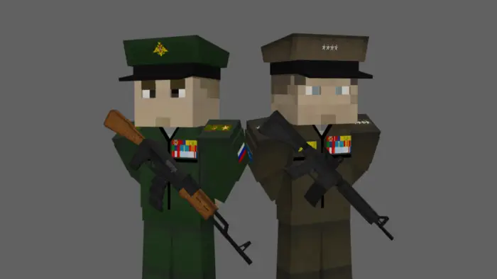 Two blocky soldiers in military uniforms
