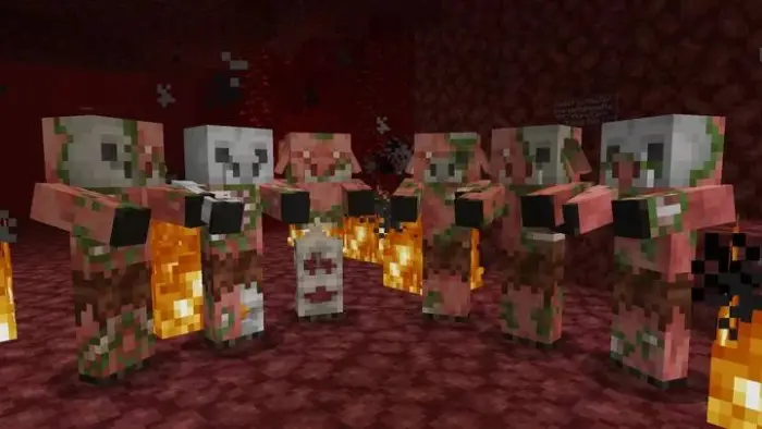 Group of zombified piglins with varied skins