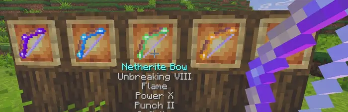 Custom enchanted bows displayed in frames