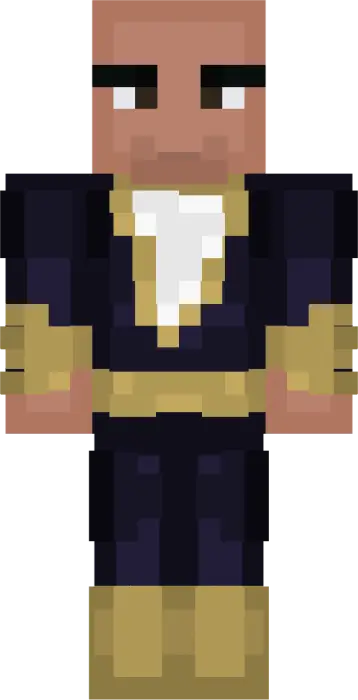 Funko-style hero in black and gold suit