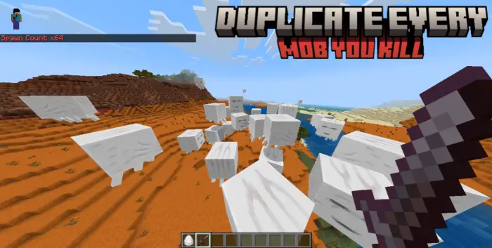 Sword held, many white mobs multiply rapidly