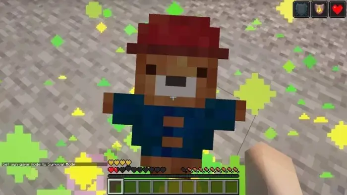 Pixel totem with red hat and blue coat