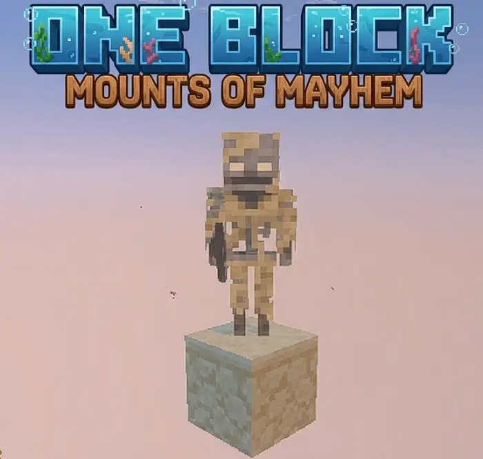Pixelated character standing on a single block