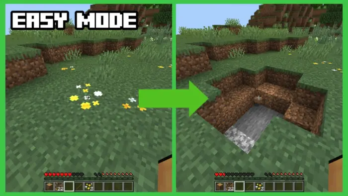 Side-by-side grass breaks, explosion crater