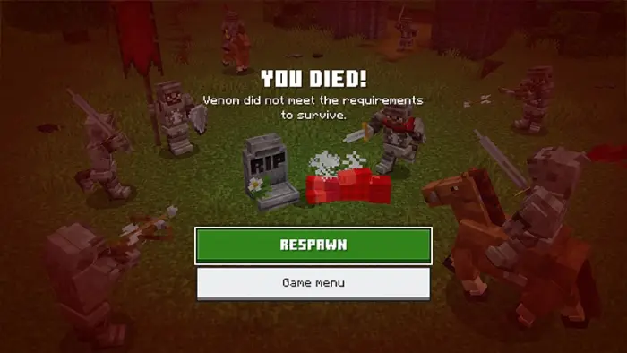 Game over screen with respawn options