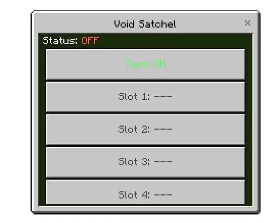 Void Satchel interface with filter slots