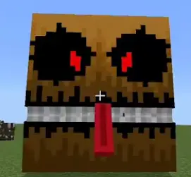 Evil pixelated Pacman face with red eyes