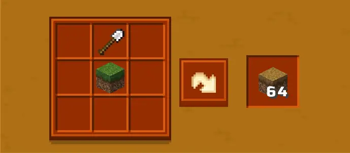 Shovel and grass block crafting dirt stack