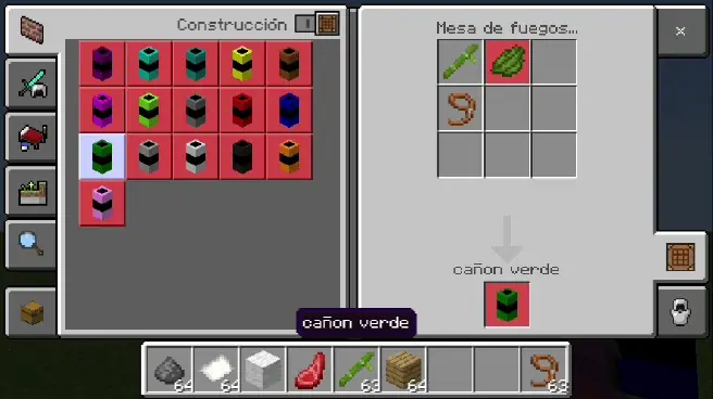 Crafting colored fireworks cannons menu