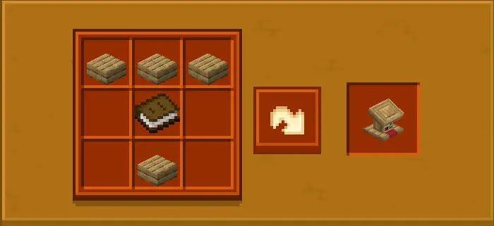 Crafting recipe for a lectern with planks and book