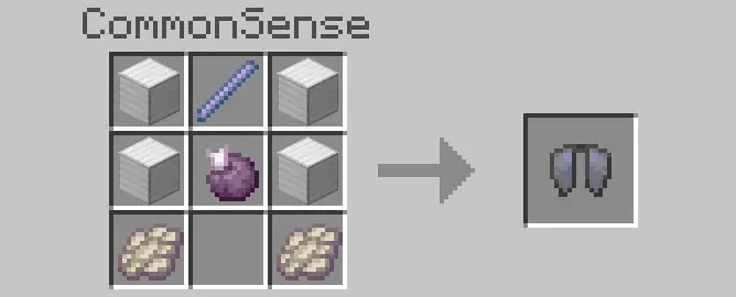 Crafting recipe for elytra wings shown.