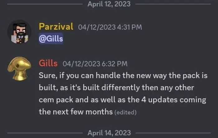 Discord chat about Allay texture pack updates