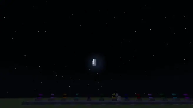 Night sky with a bright moon and fireworks launchers