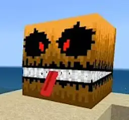 Pixelated spooky Pacman head with red eyes