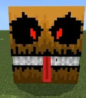 Pixelated horror Pacman EXE face with red eyes