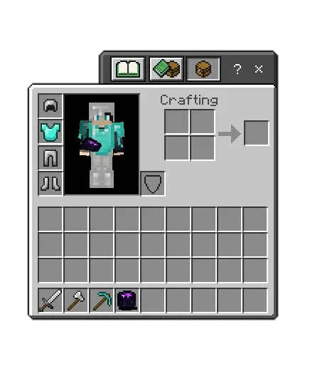 Player holding a purple satchel in inventory