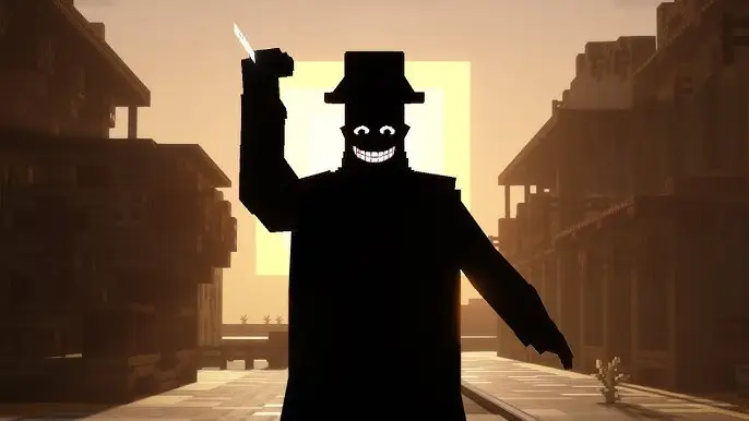 Shadowy figure with a knife at sunset