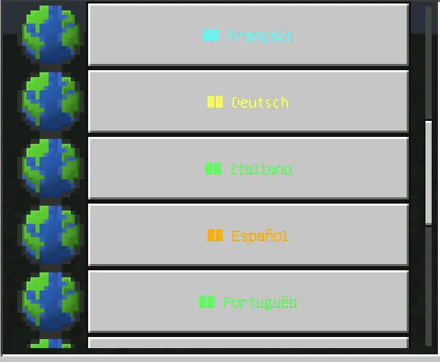 Language selection menu with globe icons