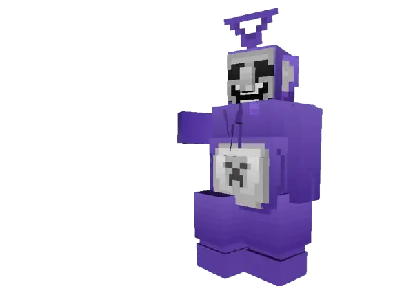 Purple blocky Tinky Winky with creepy face