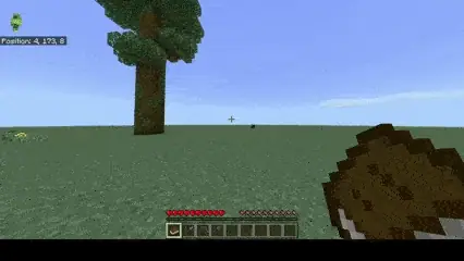 Player holding book, facing tree on flat terrain