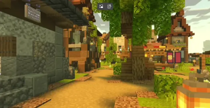 Sunlit village path with soft shadows