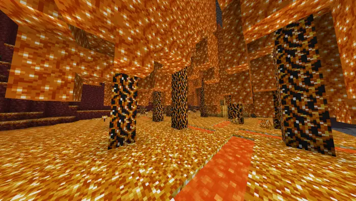 Glowing orange forest with lava stream
