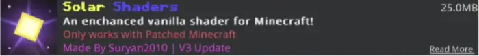 ALT Solar Shader pack details and icon