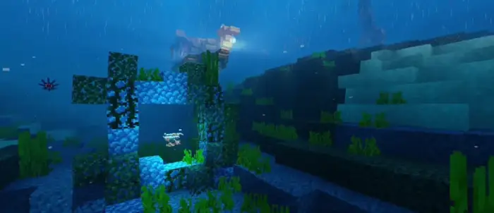 Vivid underwater ruins with enhanced lighting